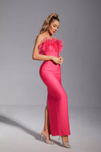 New Ostrich Fur Tube Top Dress For Women aclosy