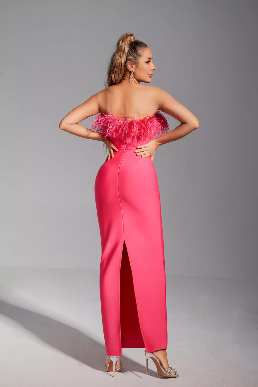 New Ostrich Fur Tube Top Dress For Women aclosy