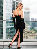 Flower Sequin Lace Decoration Velvet Skirt Aclosy