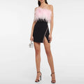 Elegant New Tube Top High-end Drill Chain Feather Stitching Dress aclosy