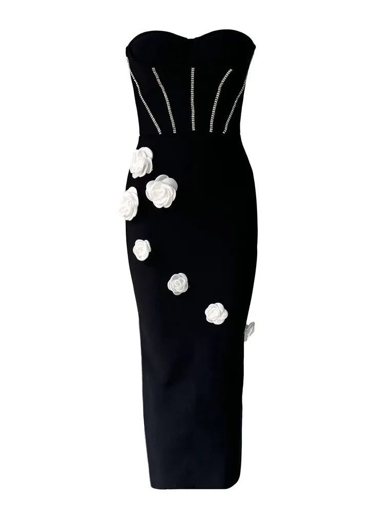 RALA WHITE FLOWER CORSET STYLE BANDAGE DRESS