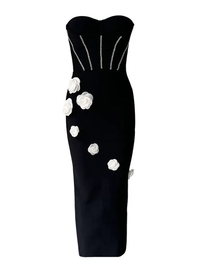 RALA WHITE FLOWER CORSET STYLE BANDAGE DRESS