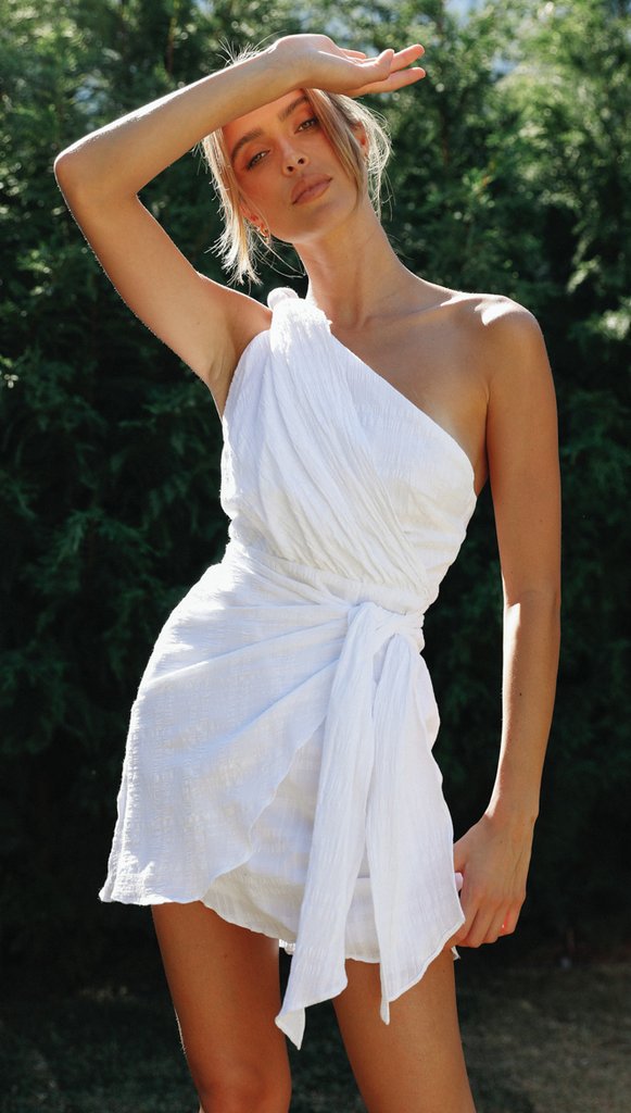 Women's New Solid Color Slanted Shoulder Belt Irregular Dress Aclosy