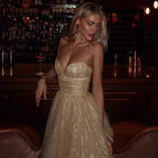 Socialite Bronzing Lace Tube Top Fishbone Mesh Puffy Dress #aclosyESL