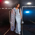 Sequined V-neck Evening Gown aclosy