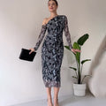 Women's Snake Print Long Sleeve Narrow Slim Fit Dress Aclosy