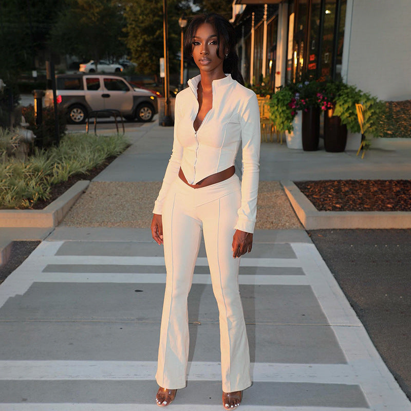 High Waist Bootcut Pants Leisure Sports Two-piece Set aclosy