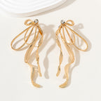 Irregular Large Bow Earrings For Women Tassel Streamer aclosy