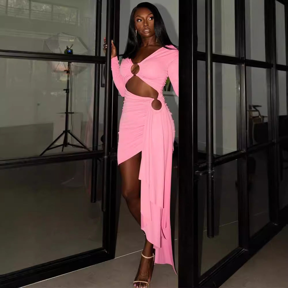 Sexy Off-neck Women's Clothing Solid Color Dress Aclosy