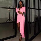 Sexy Off-neck Women's Clothing Solid Color Dress Aclosy