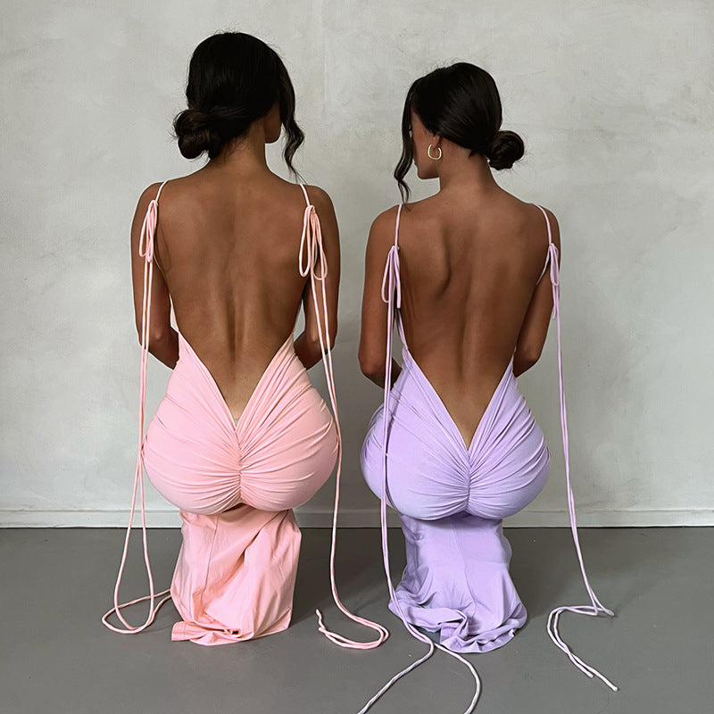 New Women's Fashion Halter Sexy Backless Slim Package Hip Temperament Dress aclosy