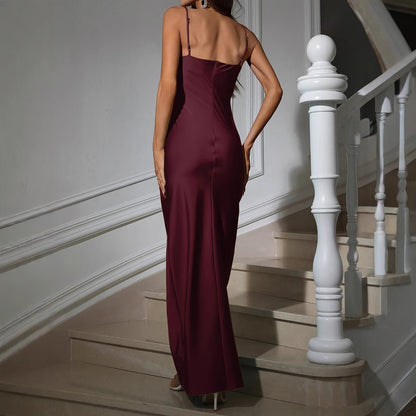 Elegant Wine Red V-Neck Bodycon Party Dress