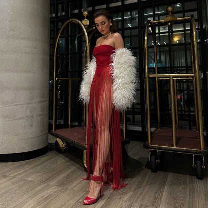 Tube Top One-piece Tassel Bandage Dress European And American Fashion Sexy Aclosy