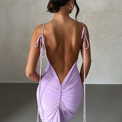 New Women's Fashion Halter Sexy Backless Slim Package Hip Temperament Dress aclosy