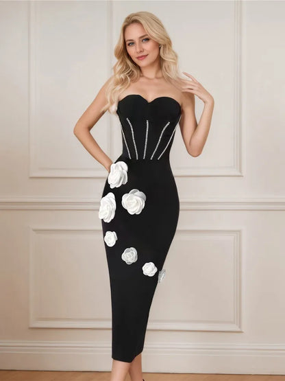 RALA WHITE FLOWER CORSET STYLE BANDAGE DRESS
