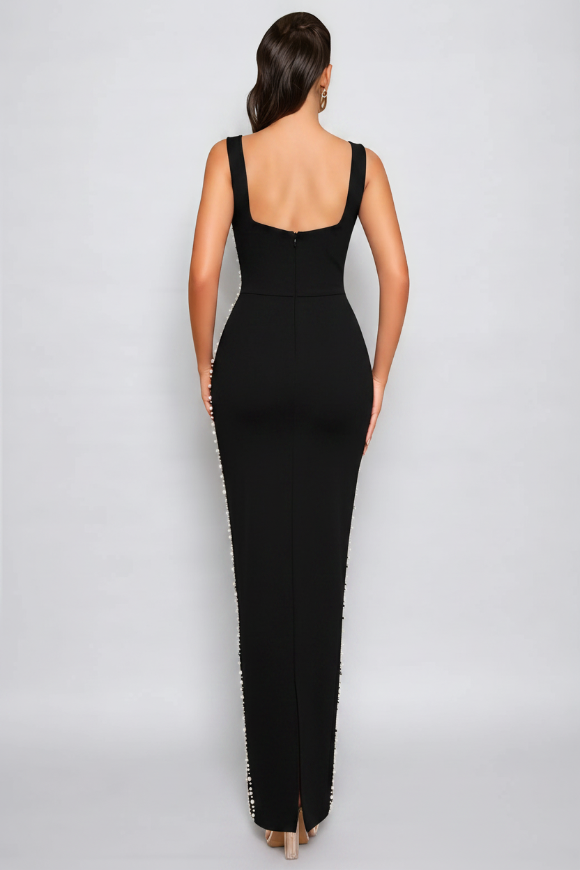 Elegant Floral Beaded Bandage Maxi Dress
