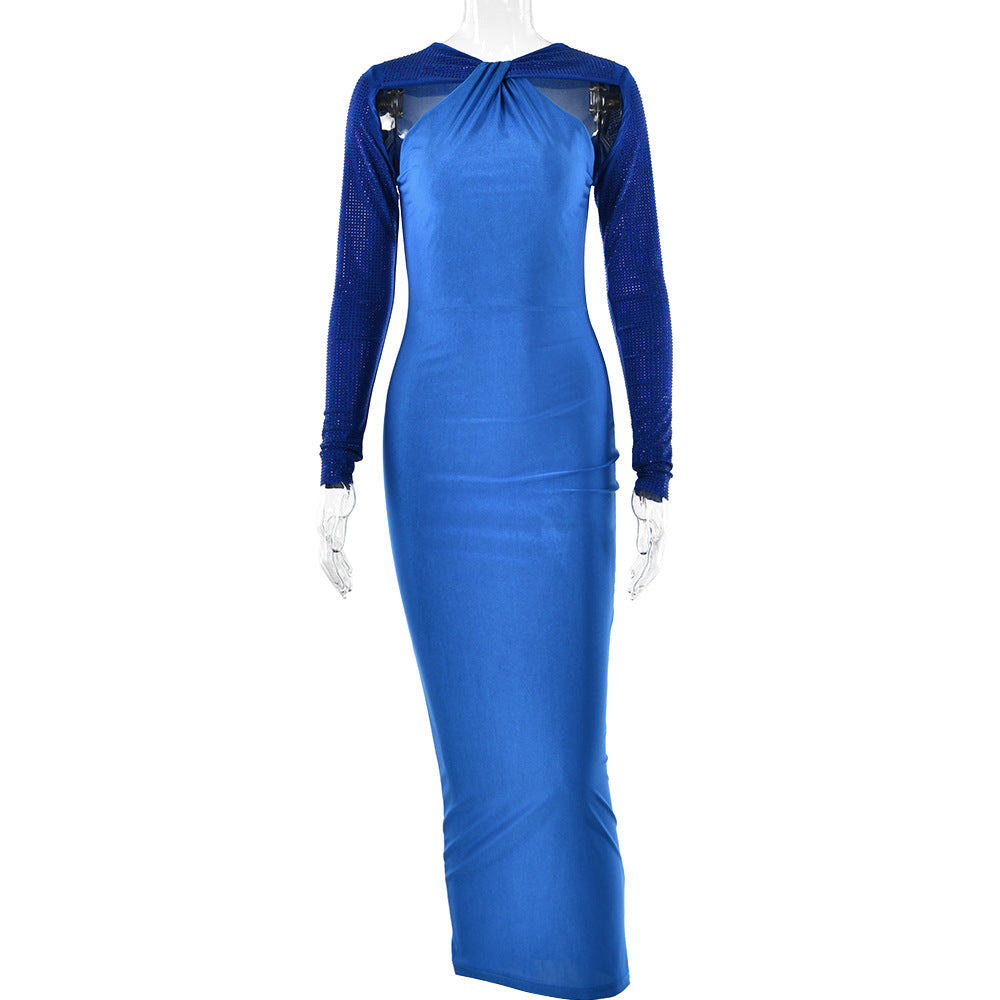 Women's Fashion Tight Long Sleeve Stitching Dress Aclosy