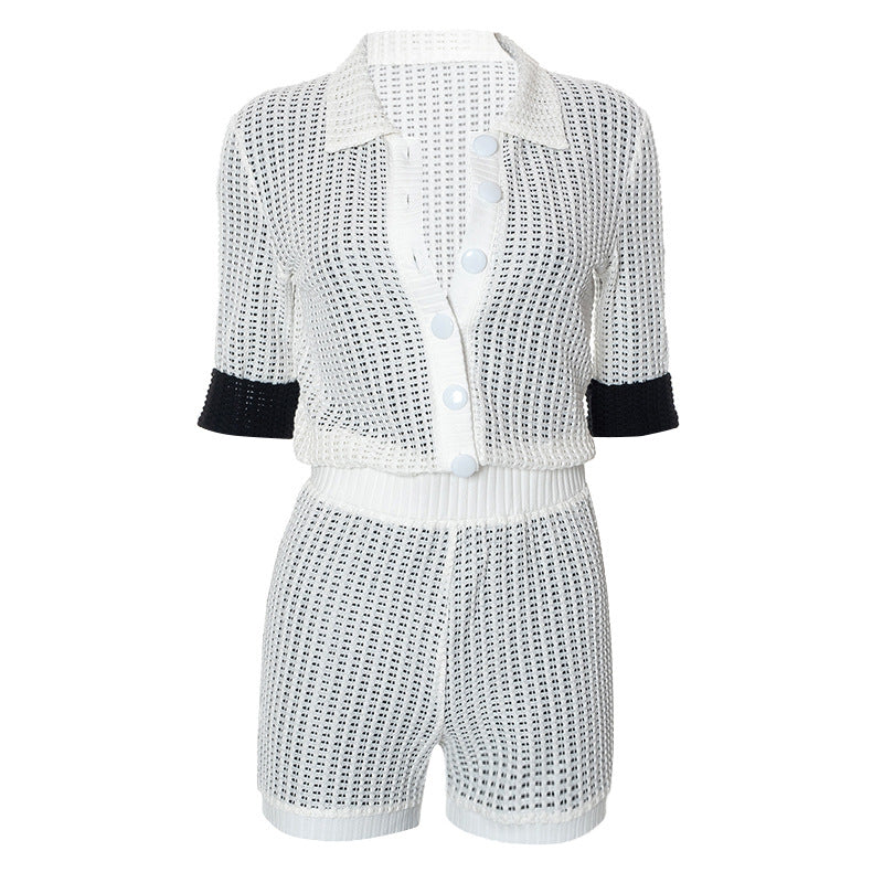 Women's Lapel Button Contrast Suit Aclosy