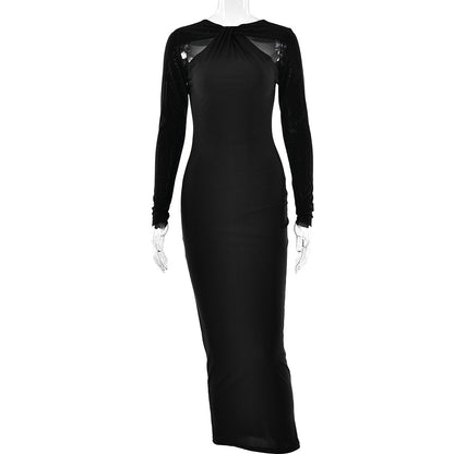 Women's Fashion Tight Long Sleeve Stitching Dress Aclosy