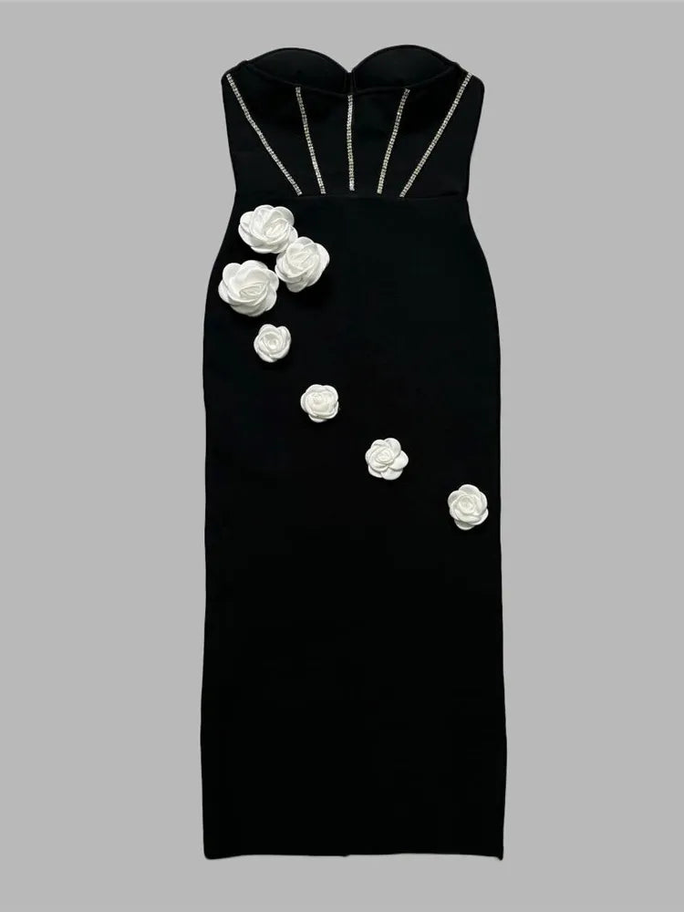 RALA WHITE FLOWER CORSET STYLE BANDAGE DRESS