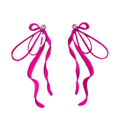 Irregular Large Bow Earrings For Women Tassel Streamer aclosy