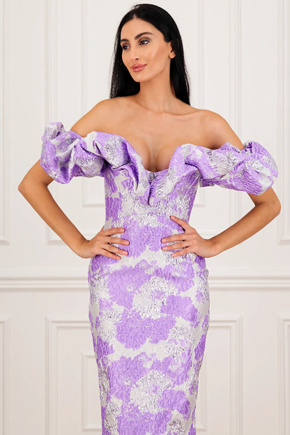 Elegant Jacquard Wrap Midi Celeb Dress aclosy