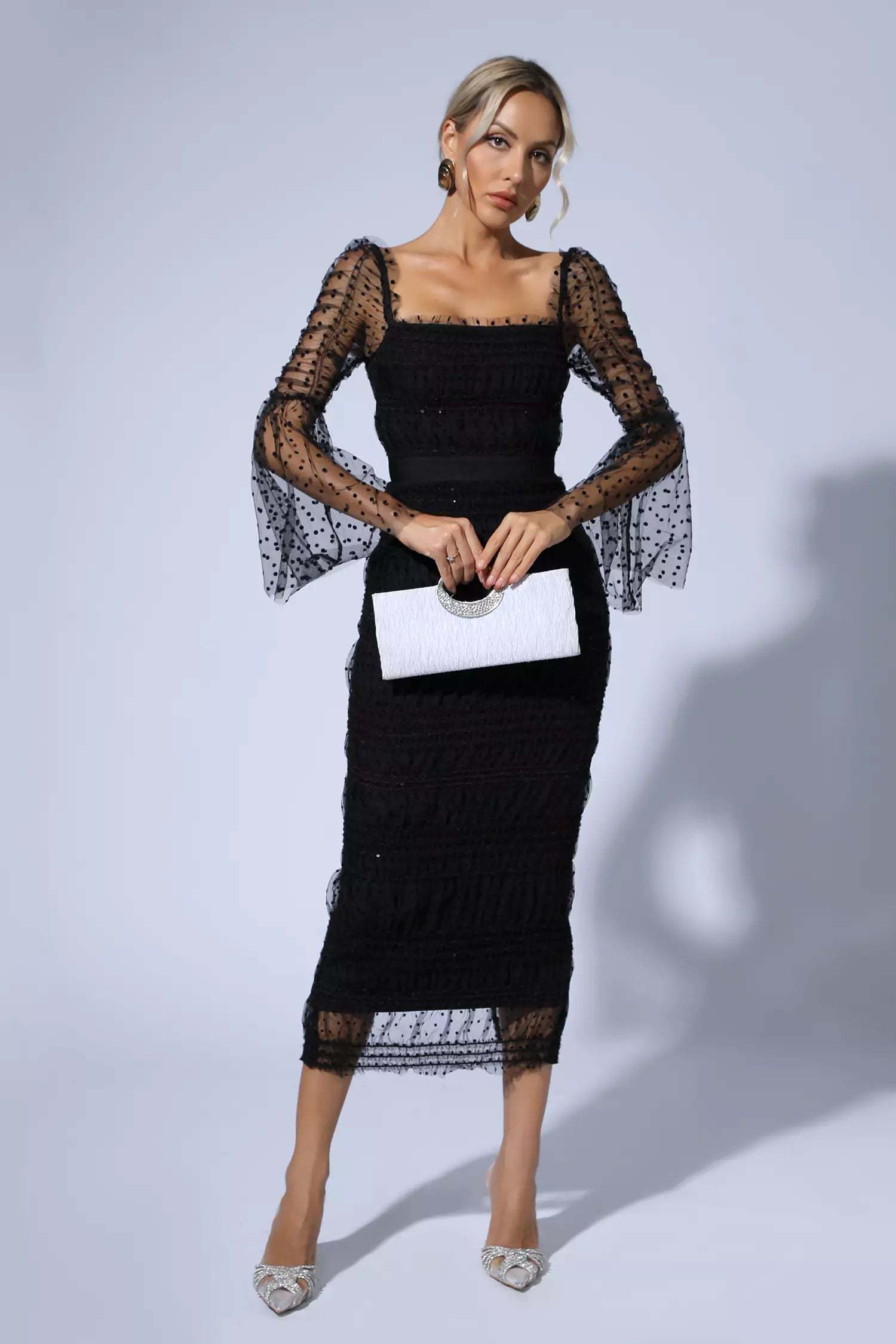 black dot mesh midi dress self-portrait - BLACK DOT MESH MIDI DRESS / Shop https://tinyurl.com/yyypodox
