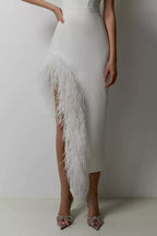 European And American Fashion Tube Top Exposed Leg Feather Stitching Banquet Party Dress Skirt aclosy