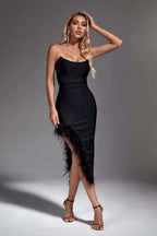 European And American Fashion Tube Top Exposed Leg Feather Stitching Banquet Party Dress Skirt aclosy