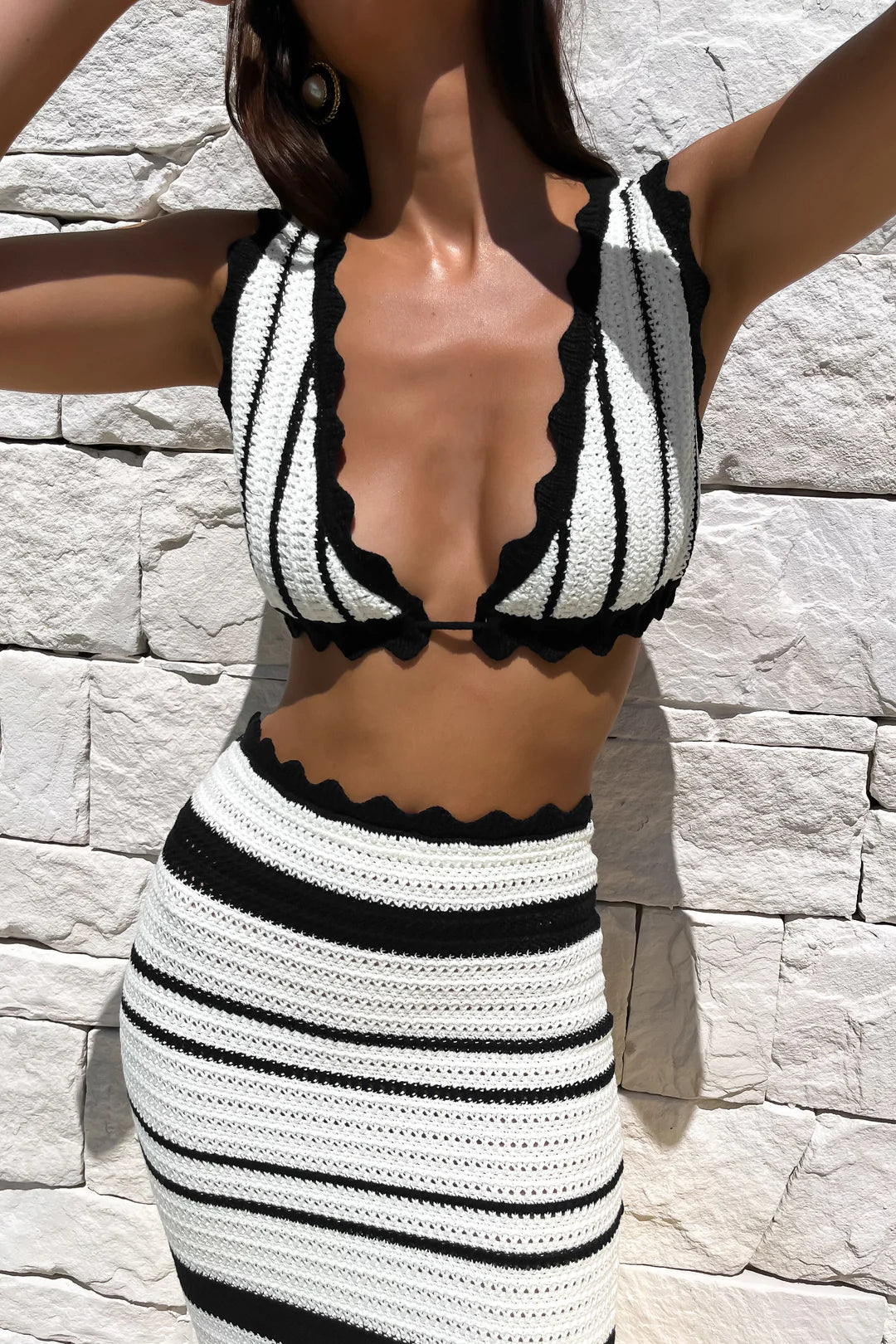 2pcs Striped Bikini Casual Vest Sling Top Suit Beach Summer Y2K Long Dress Suits For Women Aclosy