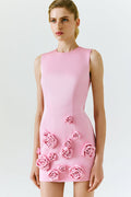 New Solid Color Three-dimensional Flower Fashion All-match Sleeveless Sexy Dress Aclosy