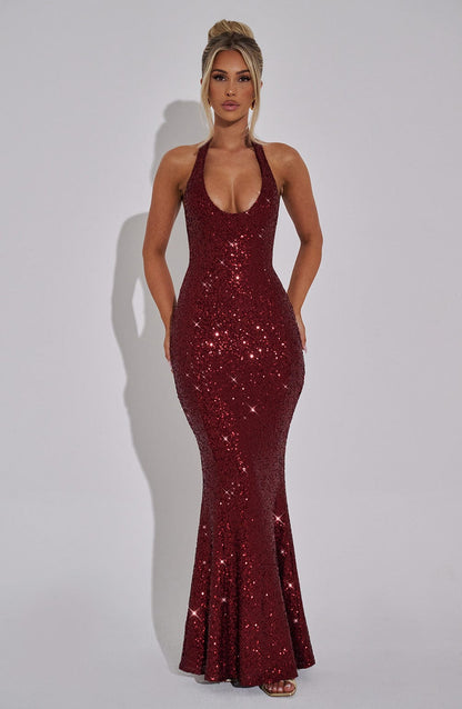 ALANA BACKLESS SEQUIN MAXI DRESS