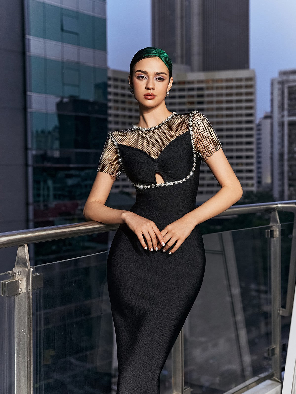 Grid Diamond Bandage Dress Ladies Party Banquet Dress Aclosy