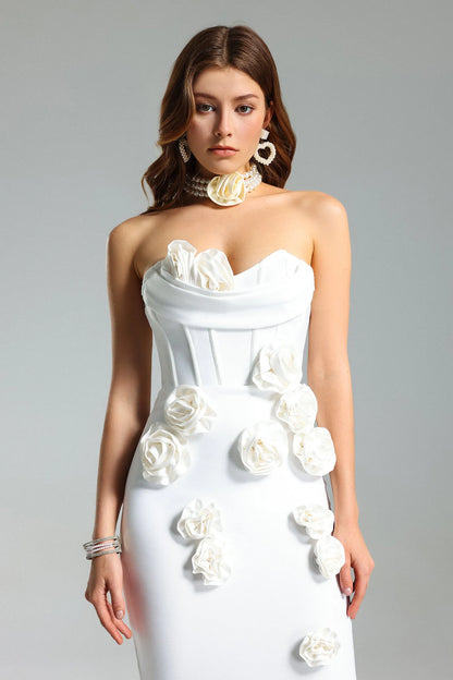 Alerka Elegant Rose Drops White Dress