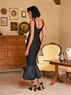 Alyia Beaded Flower Black Dress