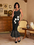 Alyia Beaded Flower Black Dress