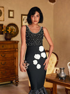 Alyia Beaded Flower Black Dress