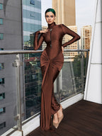 Half-high Collar Long Sleeves Dress Women's Fashion Tight Aclosy