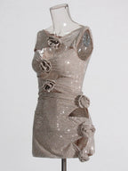 Flower Decoration Elegant Rhinestone Dress Aclosy