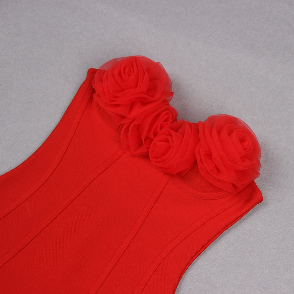 Pure Desire Three-dimensional Flower Sleeveless Bandage One-piece Dress Women aclosy