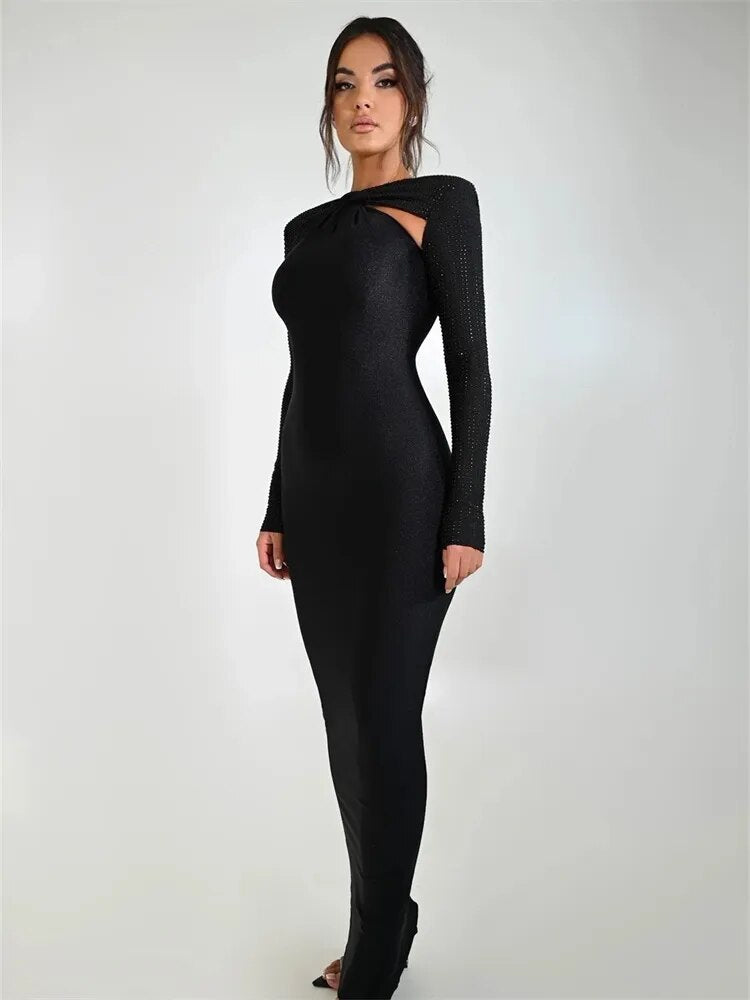 Women's Fashion Tight Long Sleeve Stitching Dress Aclosy