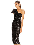 Elite One-shoulder Bow Sequined Sheath Dress Aclosy