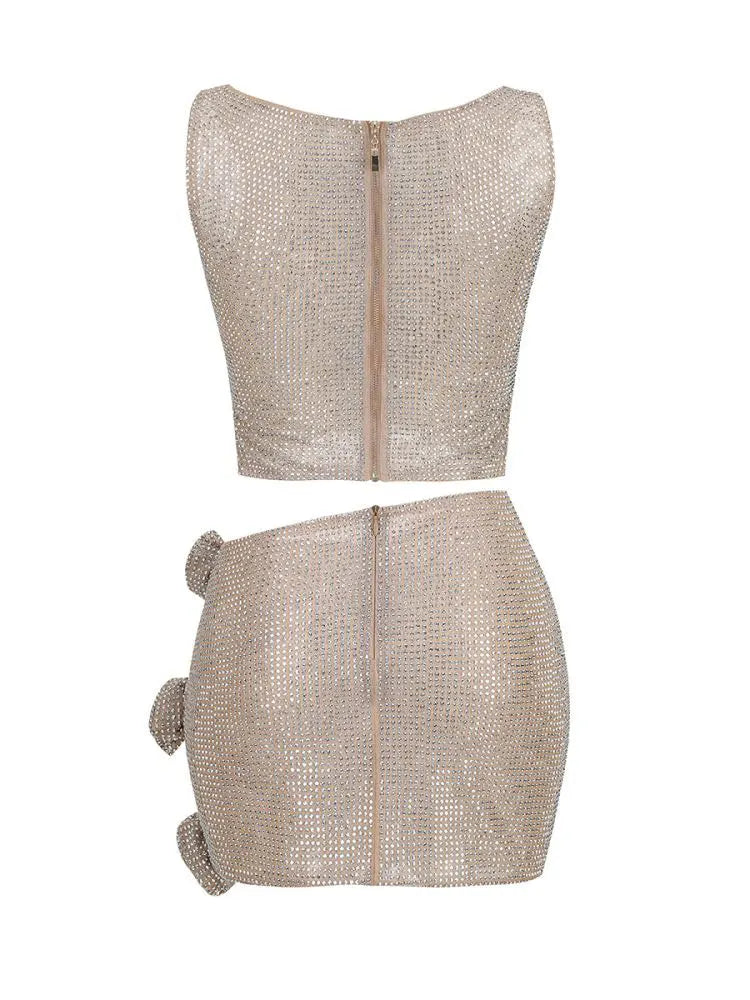 Flower Decoration Elegant Rhinestone Dress Aclosy