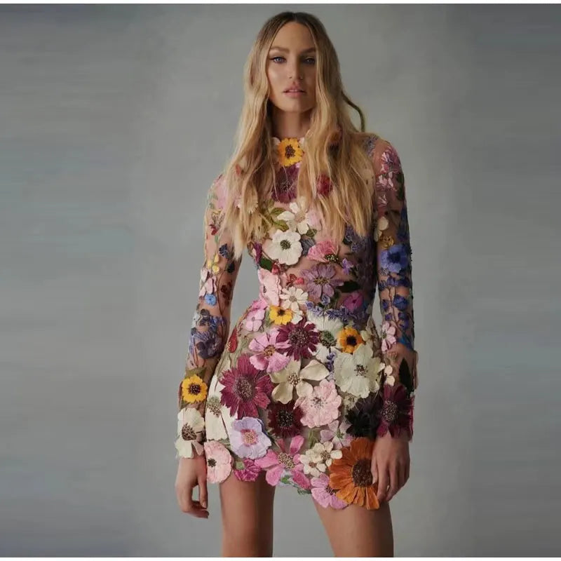 Three-dimensional Flower Sheath Sexy Dress Europe And America Cross Border Spring And Summer New Aclosy