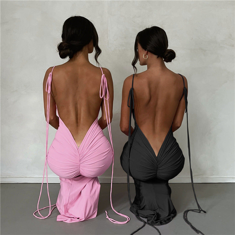 New Women's Fashion Halter Sexy Backless Slim Package Hip Temperament Dress aclosy