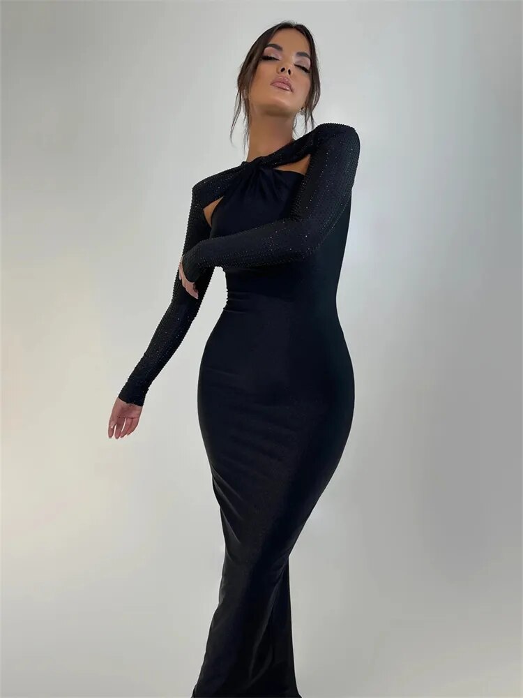 Women's Fashion Tight Long Sleeve Stitching Dress Aclosy