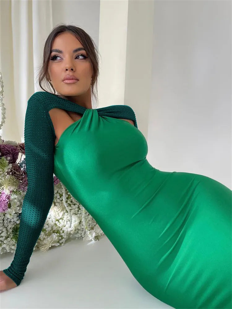 Women's Fashion Tight Long Sleeve Stitching Dress Aclosy