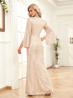 Gold Sequin Slim Fishtail Bridesmaid Banquet Evening Dress Aclosy