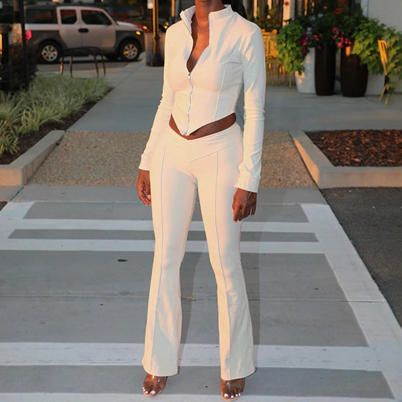 High Waist Bootcut Pants Leisure Sports Two-piece Set aclosy