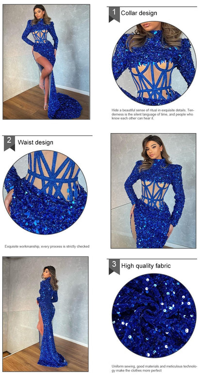 Blue Siren Ji Sequin See-through Dress With High Slit Aclosy